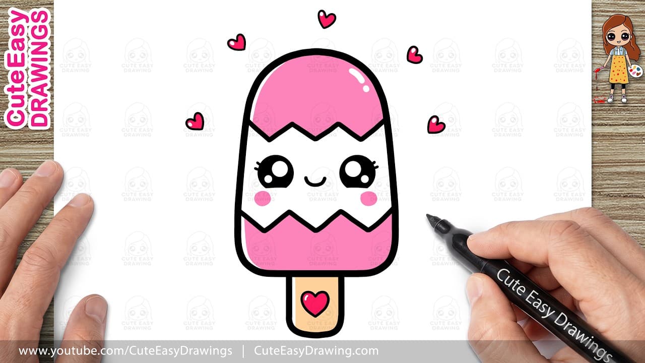 Preview of How to Draw a Cute Pink Ice Cream Easy | Kawaii Ice Cream Drawing for Kids & Toddlers!