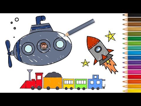 Preview of Learn to Draw Cool Vehicles: Submarine, Train, Rocket, Truck & More!