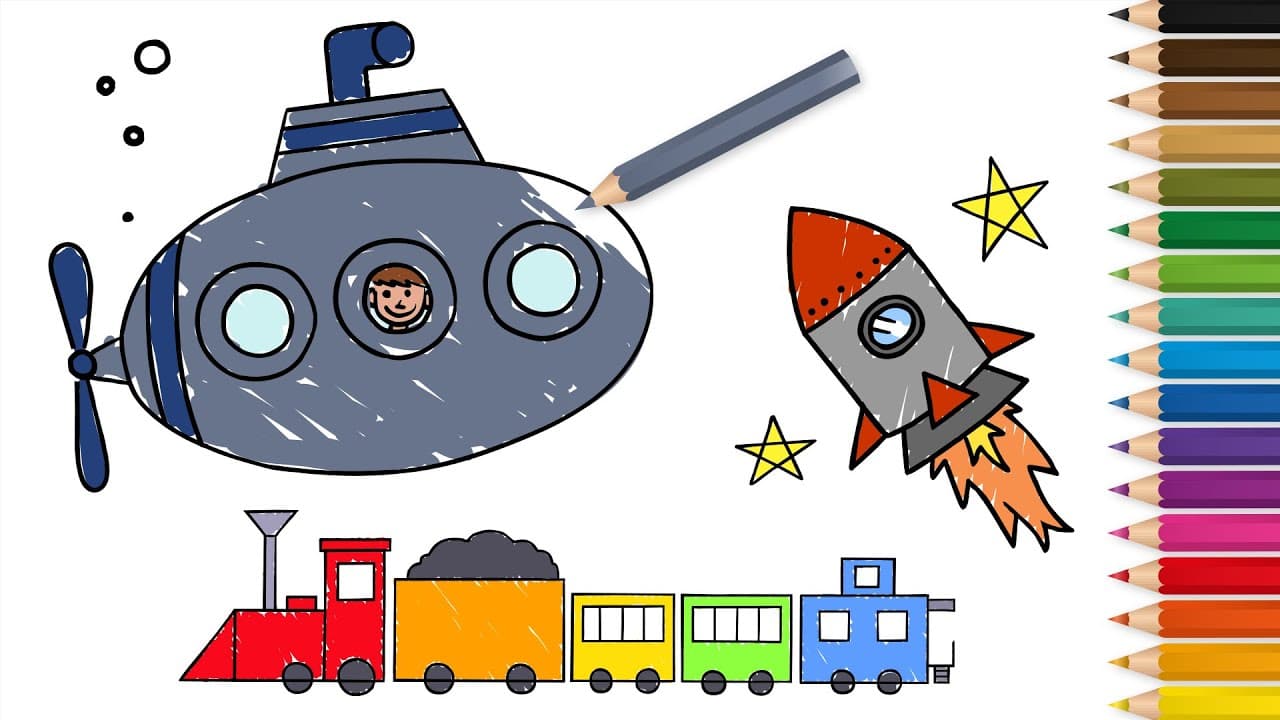 Preview of Learn to Draw Cool Vehicles: Submarine, Train, Rocket, Truck & More!