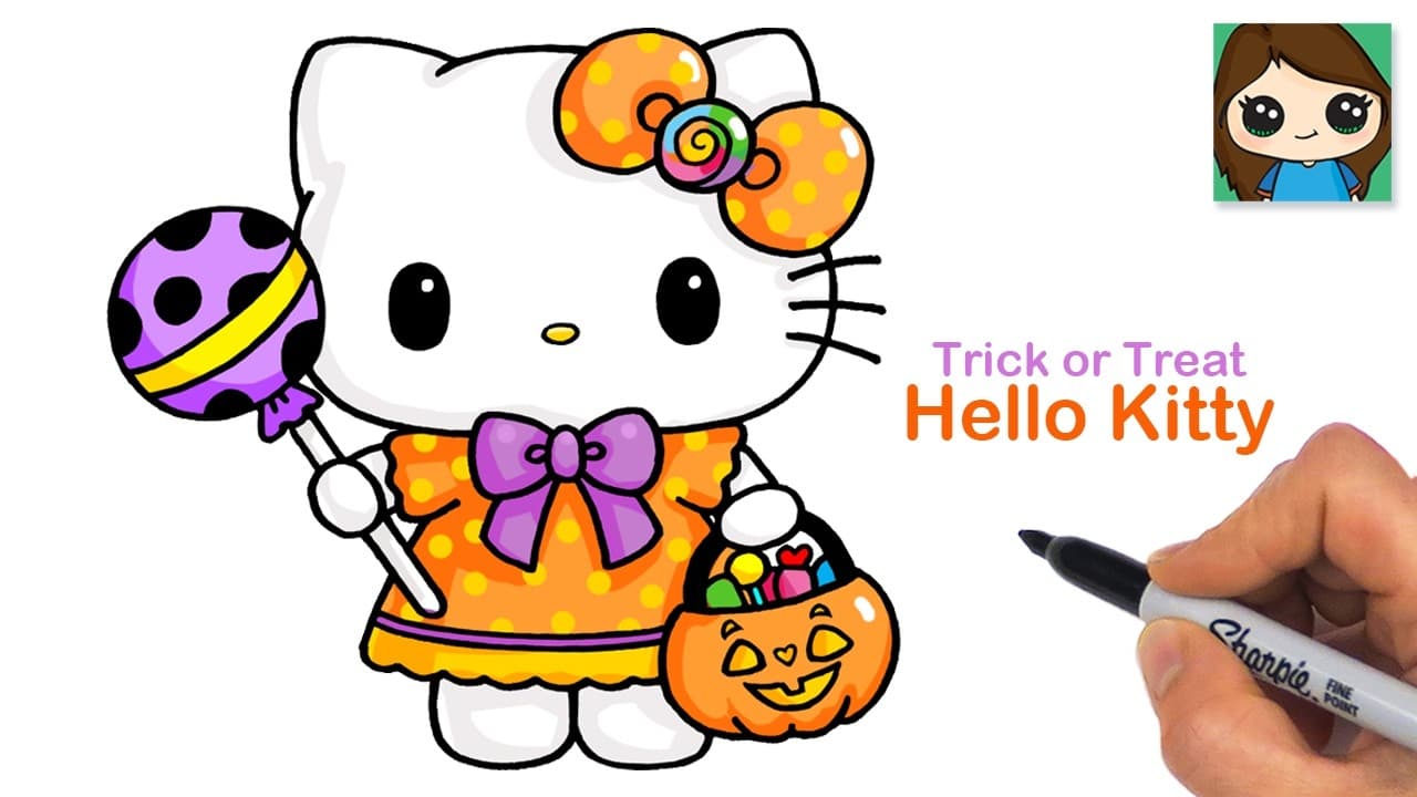 Preview of How to Draw Hello Kitty Trick or Treat π Sanrio Cute Halloween Art