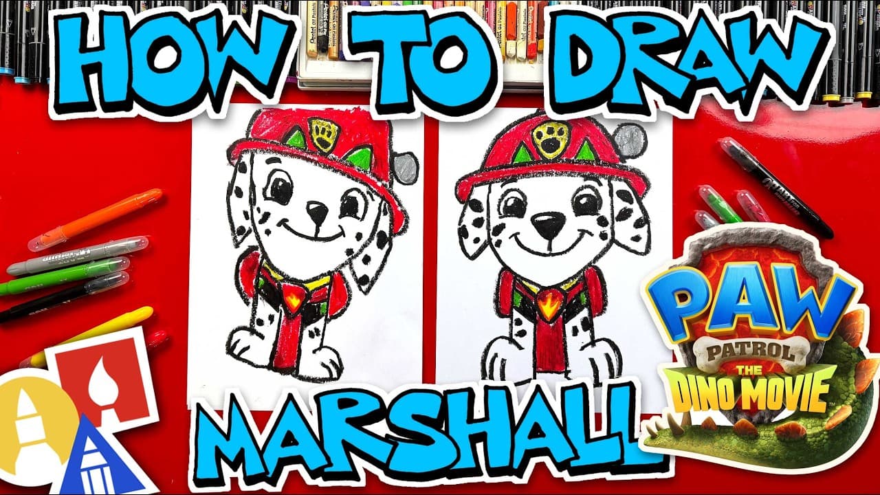 Preview of How To Draw Marshall From PAW Patrol: The Dino Movie