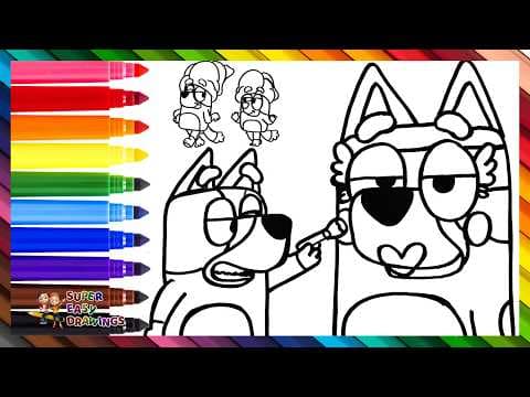 Preview of Draw and Color Bluey and Bingo Playing Spa 🐶🧖♀️💄🤡🐶🌈 Drawings for Kids