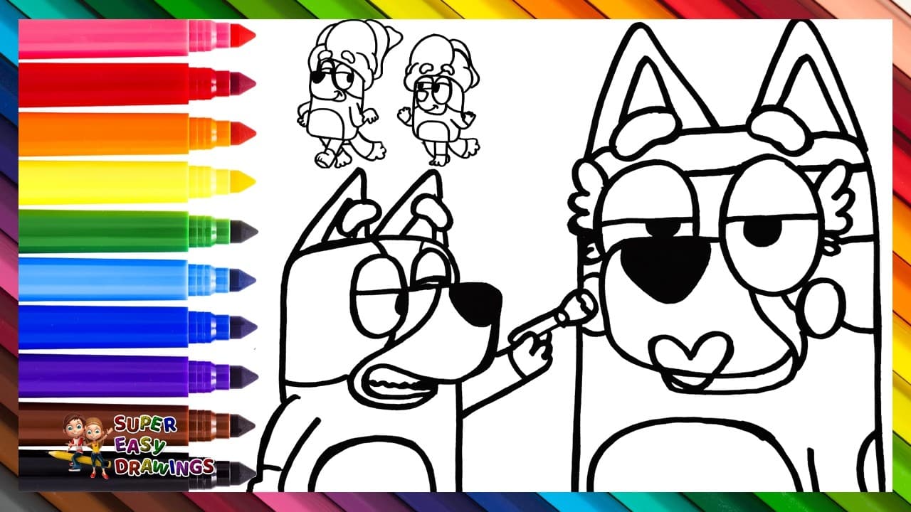 Preview of Draw and Color Bluey and Bingo Playing Spa ๐ถ๐งโโ๏ธ๐๐คก๐ถ๐ Drawings for Kids