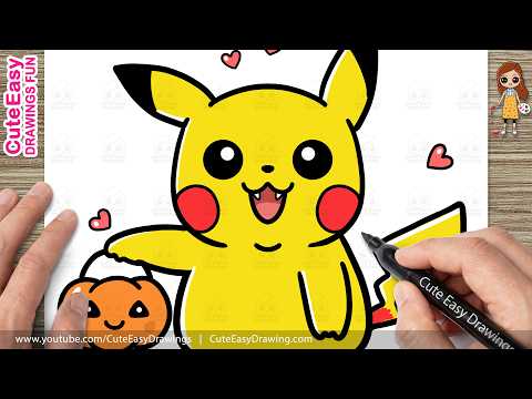 Preview of How to Draw Pikachu celebrating Halloween Easy Step by Step ⚡🎃 | Kawaii Pokémon Drawing For Kids!