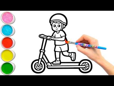 Preview of π΄ Scooter, Roller Skates & Skateboard Drawing, Painting & Coloring | Safety Rules for Kids #432