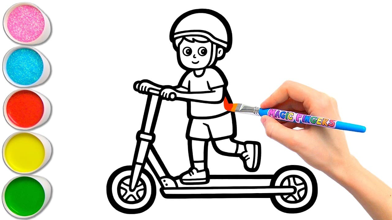 Preview of π΄ Scooter, Roller Skates & Skateboard Drawing, Painting & Coloring | Safety Rules for Kids #432