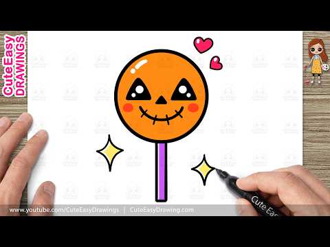 Preview of How to Draw a Cute Halloween Lollipop Easy Step-by-Step | Kawaii Pumpkin Candy Drawing!