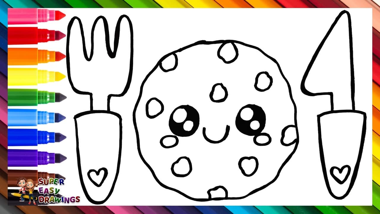 Preview of Draw and Color a Cookie with Cutlery πͺπ½οΈπ Drawings for Kids