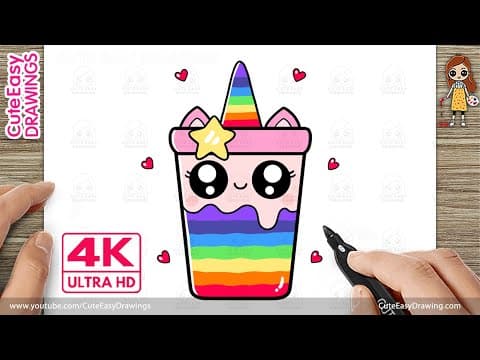 Preview of How to Draw a Cute Rainbow Unicorn Drink | Cute Easy Juice Drawing for Kids and Toddlers