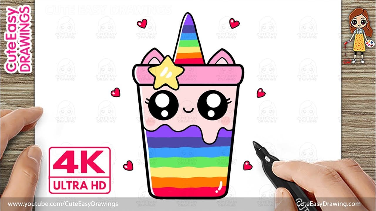 Preview of How to Draw a Cute Rainbow Unicorn Drink | Cute Easy Juice Drawing for Kids and Toddlers