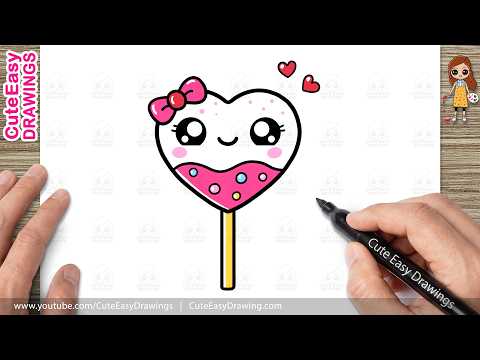 Preview of How to Draw a Cute Heart Lollipop | Easy Kawaii Candy Drawing for Kids and Toddlers!