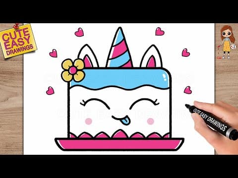 Preview of How to Draw a Cute Unicorn Cake Easy Step by Step for KIDS