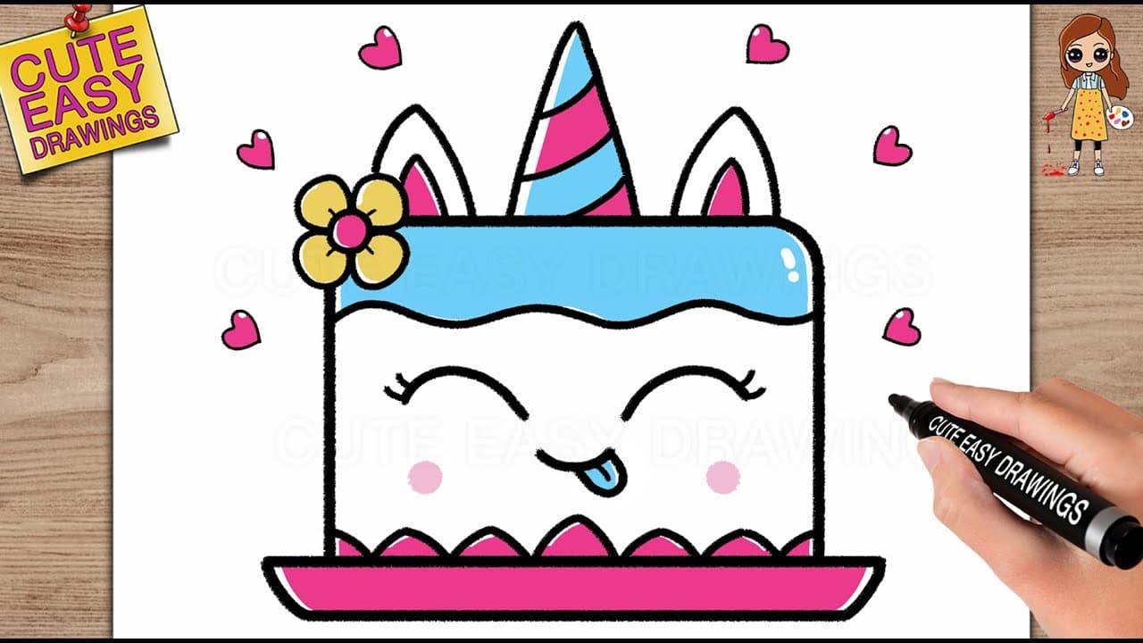 Preview of How to Draw a Cute Unicorn Cake Easy Step by Step for KIDS
