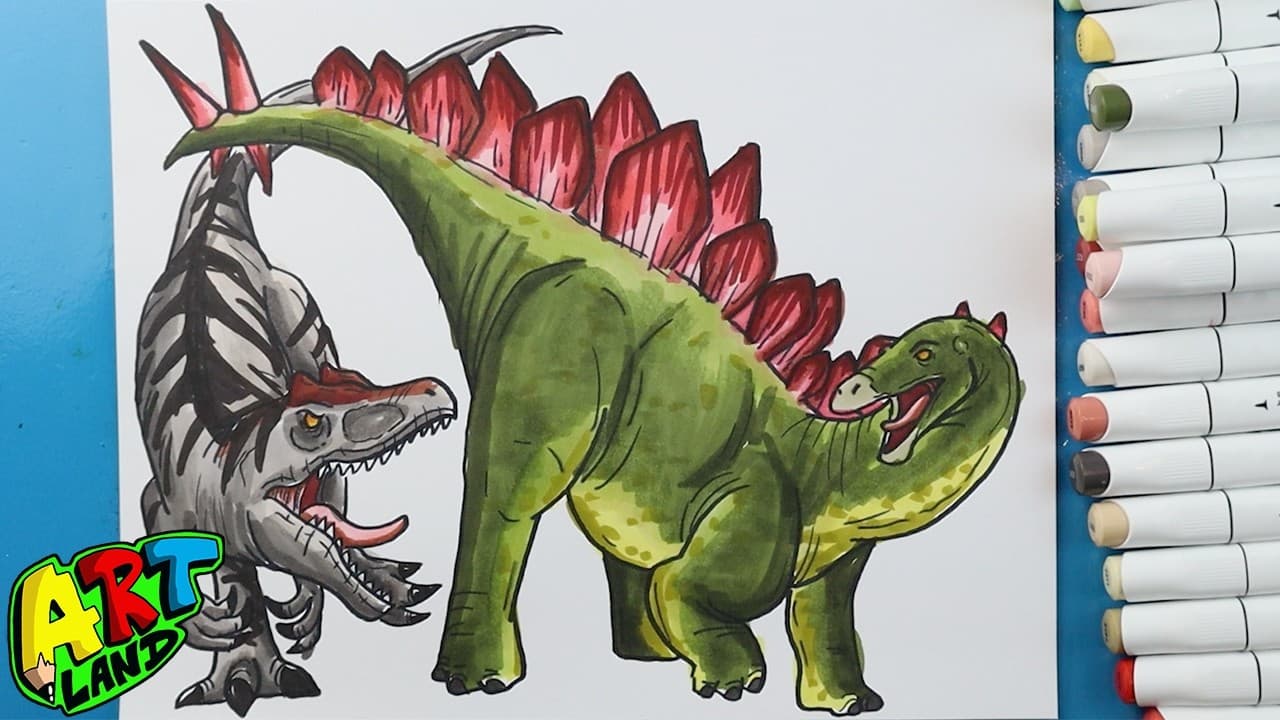 Preview of How to Draw a Stegosaurus vs Allosaurus