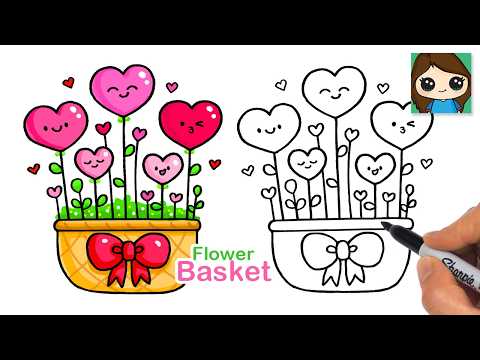 Preview of How to Draw a Basket of Heart Flowers ❤️ Mother's Day Art