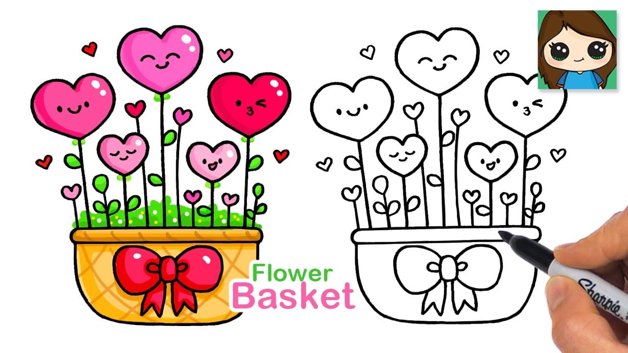 Preview of How to Draw a Basket of Heart Flowers β€οΈ Mother's Day Art
