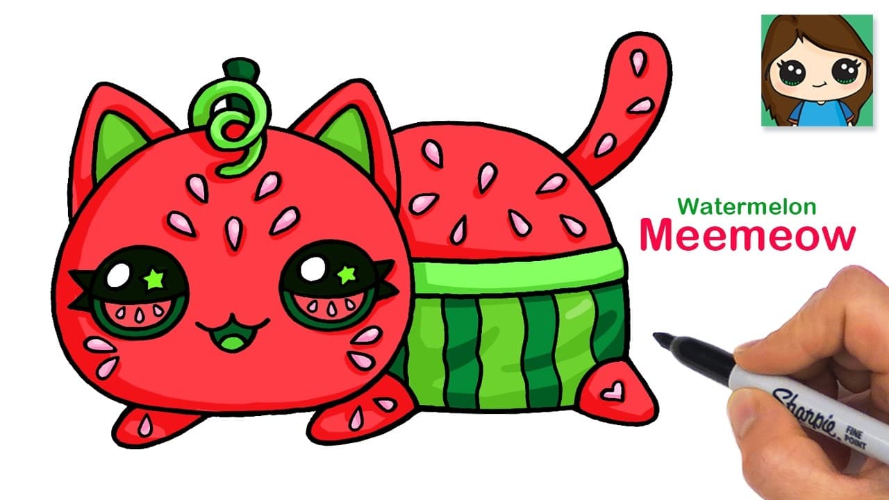 Preview of How to Draw a Watermelon Cat | Aphmau Meemeows