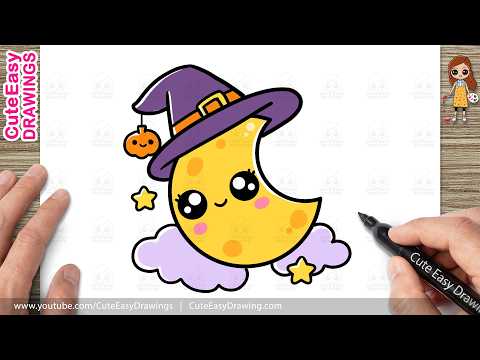 Preview of How to Draw a Cute Halloween Moon Easy Step by Step | Kawaii Halloween Drawing For Kids!