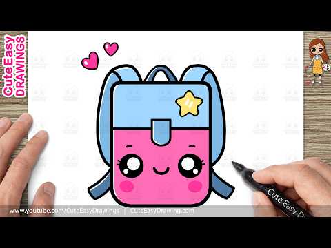 Preview of How to Draw a Cute Backpack | Easy Kawaii School Bag Drawing for Kids and Toddlers!