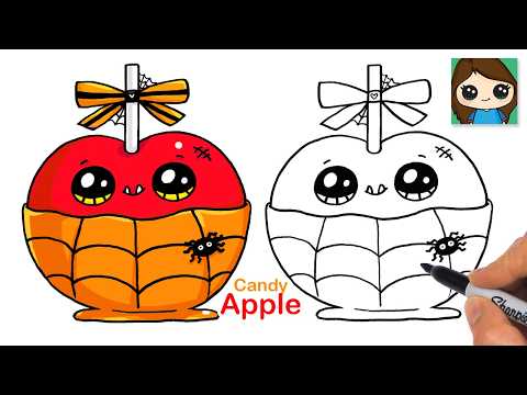 Preview of How to Draw a Spooky Candy Apple 🍎 Cute Halloween Drawing