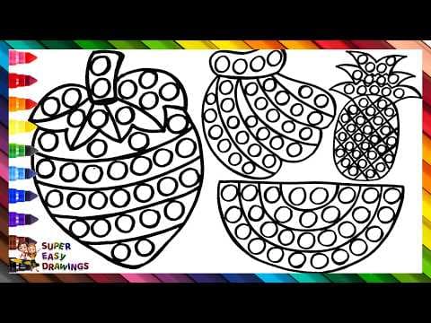 Preview of Draw and Color 4 POP IT Fruits ππππ Drawings for Kids