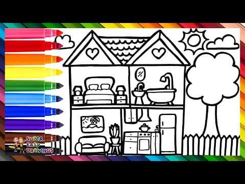 Preview of Draw and Color a Big House With A Garden π‘ποΈπ½ποΈπ Drawings for Kids