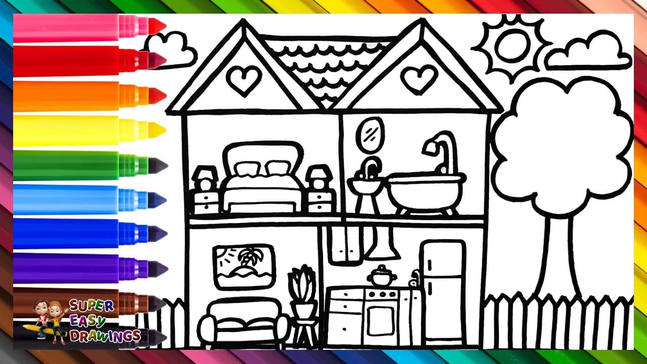 Preview of Draw and Color a Big House With A Garden π‘ποΈπ½ποΈπ Drawings for Kids