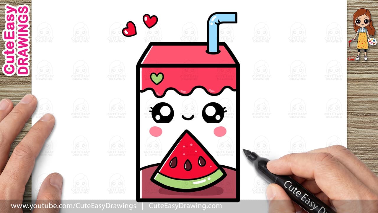 Preview of How to Draw a Cute Watermelon Juice Easy | Kawaii Watermelon Drink Drawing for Kids and Toddlers!