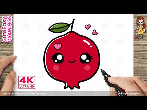 Preview of How to Draw a Cute Pomegranate | Easy Kawaii Fruit Drawing for Kids and Toddlers!