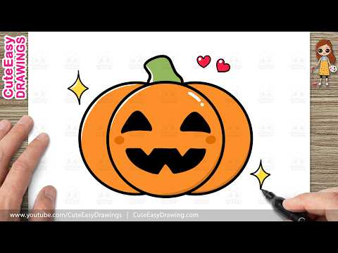 Preview of How to Draw a Cute Halloween Pumpkin Easy Step by Step | Kawaii Jack-o'-Lantern Drawing For Kids!