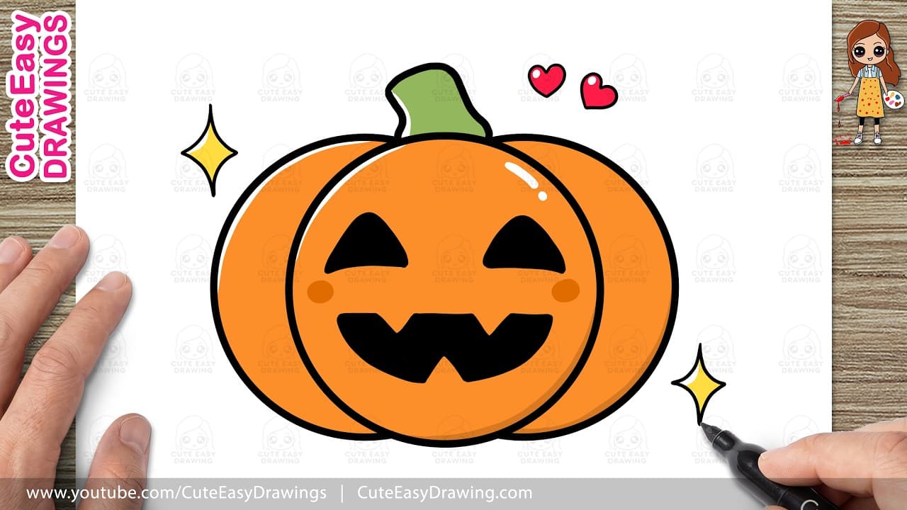 Preview of How to Draw a Cute Halloween Pumpkin Easy Step by Step | Kawaii Jack-o'-Lantern Drawing For Kids!