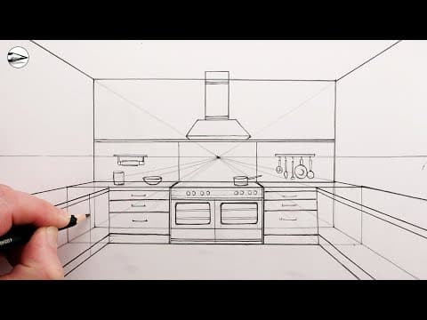Preview of How to Draw a Kitchen using One-Point Perspective for Beginners