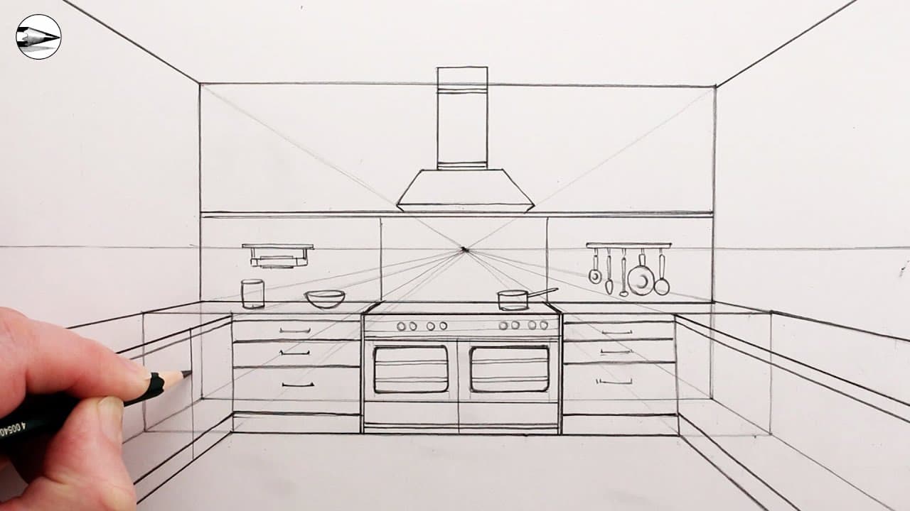 Preview of How to Draw a Kitchen using One-Point Perspective for Beginners