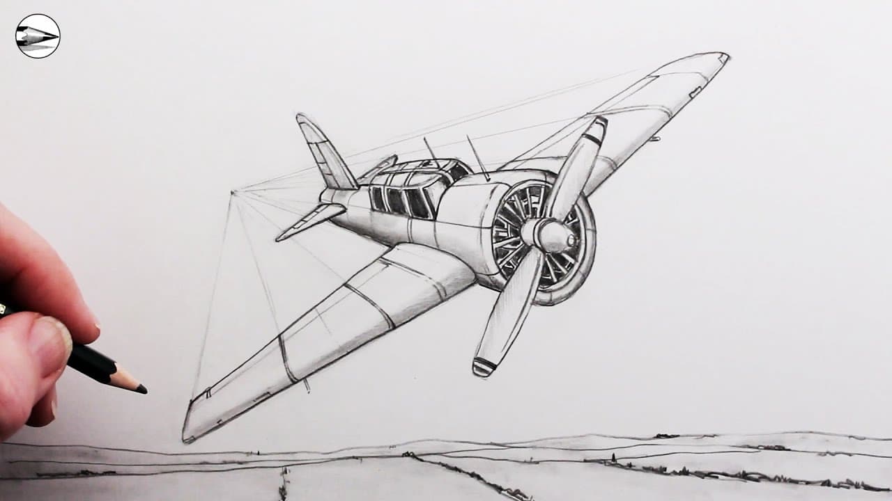 Preview of How to Draw an Airplane for Beginners in One-Point Perspective