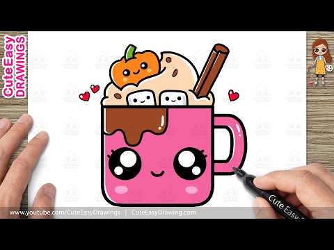 Preview of How to Draw a Cute Halloween Hot Chocolate Easy Step-by-Step | Kawaii Hot Chocolate Drawing Tutorial