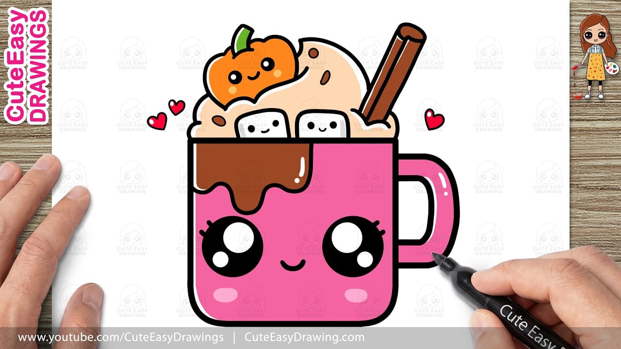 Preview of How to Draw a Cute Halloween Hot Chocolate Easy Step-by-Step | Kawaii Hot Chocolate Drawing Tutorial