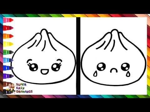 Preview of Draw And Color A HAPPY Squishy Dumpling vs A SAD Squishy Dumpling 😃🥟😢🌈 Drawings For Kids