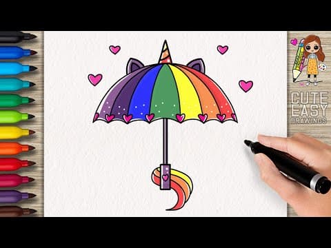 Preview of How to Draw a Cute Rainbow Unicorn Umbrella, Cute Easy Drawings