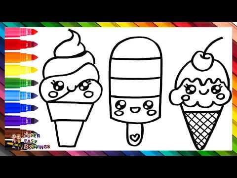 Preview of Draw and Color 3 Cute Ice Creams π§π¨π¦βοΈπ Drawings for Kids