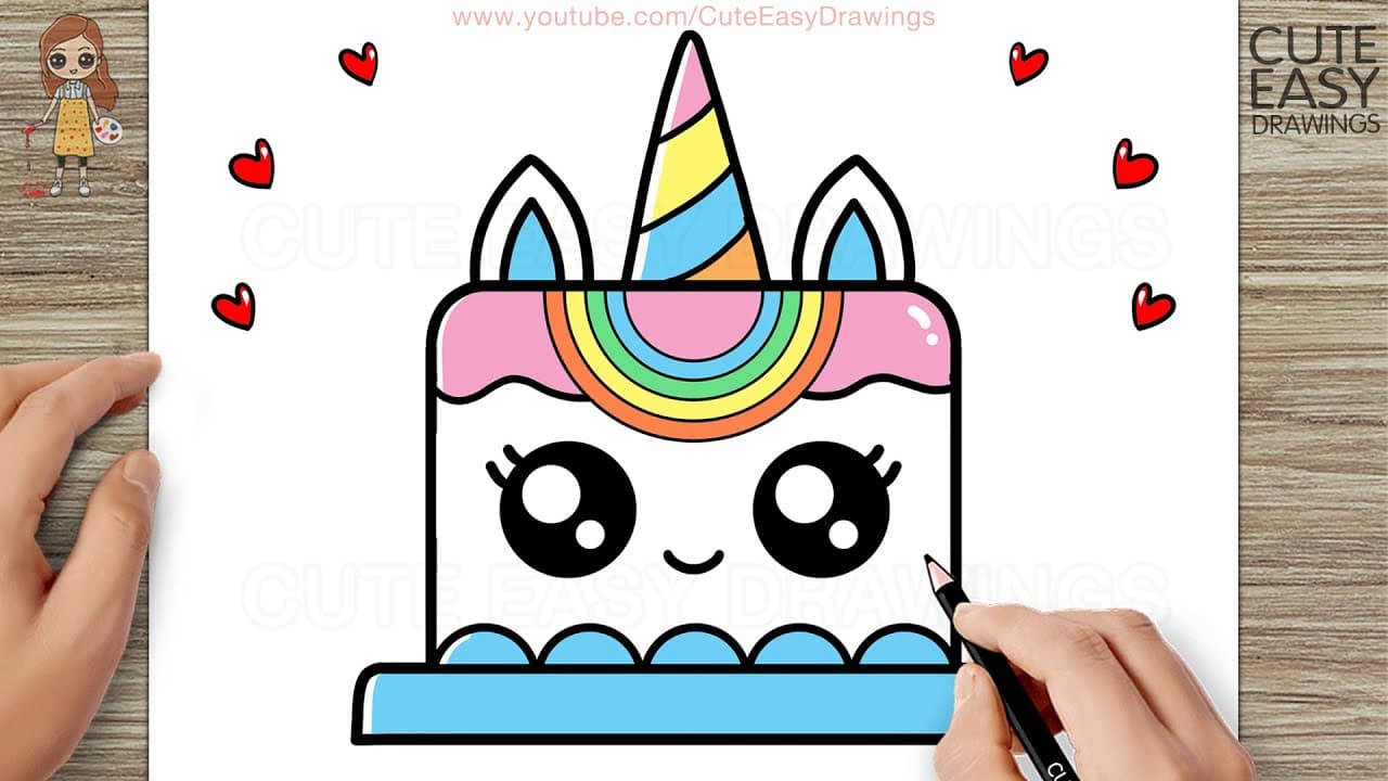Preview of How to Draw a Simple Cute Unicorn Cake, Easy Draw and Color Step by Step 3