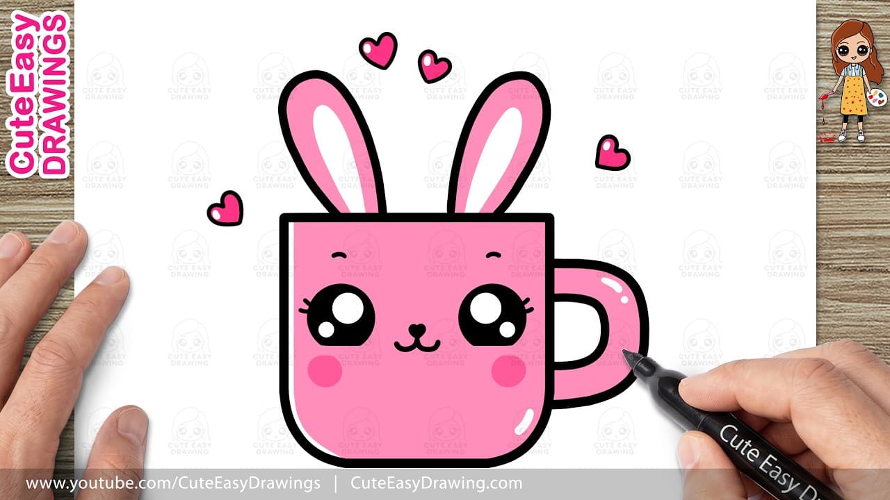 Preview of How to Draw a Cute Bunny Cup Easy | Kawaii Bunny Cup Drawing for Kids!