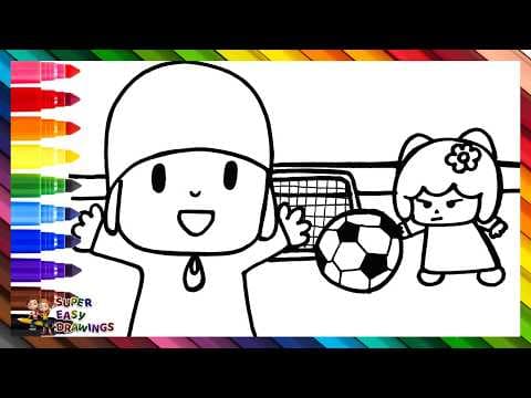 Preview of Draw and Color Pocoyo and His Friends Playing with Balls 👶⚽👧🏐🦆 Drawings for Kids