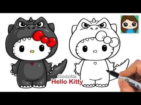 Preview of How to Draw Godzilla Hello Kitty | Sanrio Cute Drawing