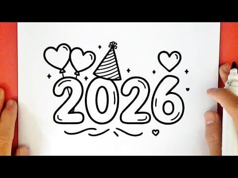 Preview of HOW to DRAW 2026 EASY! 🎉 Happy New Year