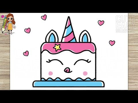 Preview of How to Draw a Simple Cute Unicorn Cake, Easy Draw and Color Step by Step