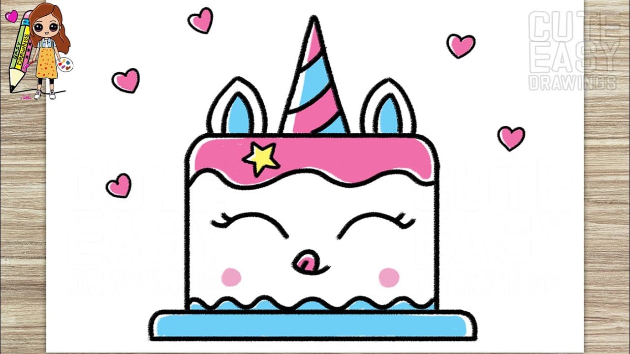 Preview of How to Draw a Simple Cute Unicorn Cake, Easy Draw and Color Step by Step