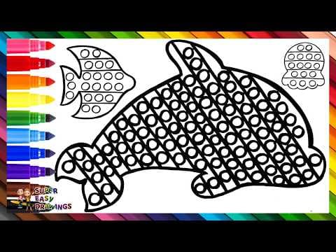 Preview of Draw and Color 3 Sea Animal POP Its: A Dolphin, An Octopus, And A Fish 🐬🔴🟠🟡🟢🔵🟣🌈 Drawings for Kids