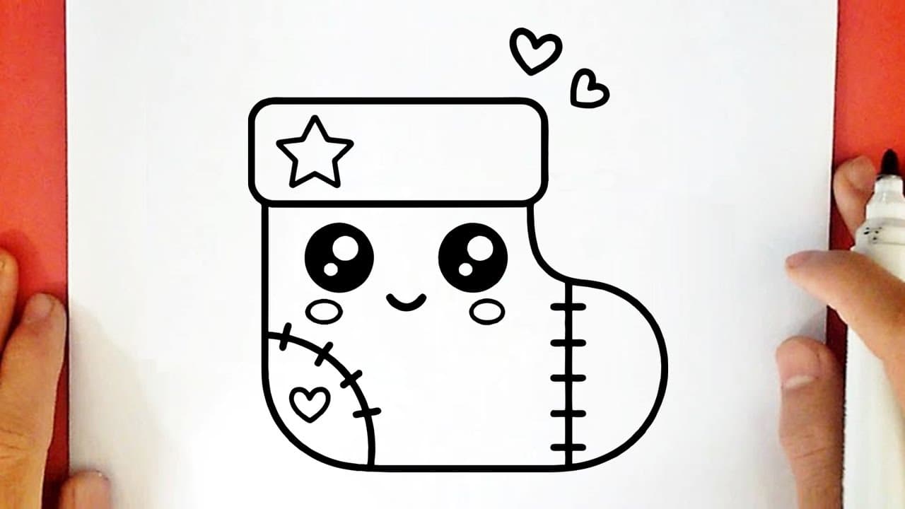 Preview of How to Draw a Cute Christmas Stocking | Easy Kawaii Drawing