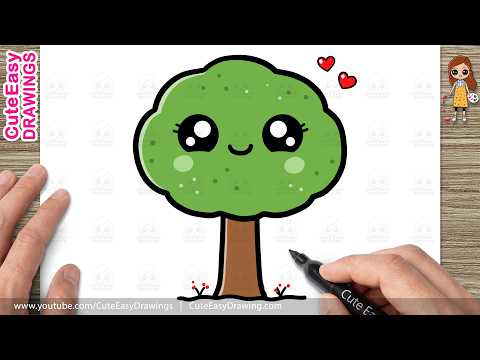 Preview of How to Draw a Cute Tree Step-by-Step | Kawaii Tree Drawing for Kids & Toddlers!