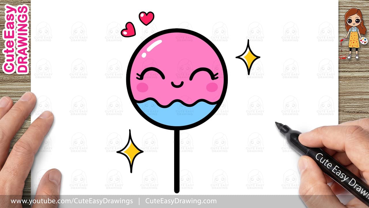 Preview of How to Draw a Cute Lollipop Easy Step by Step | Kawaii Lollipop Drawing for Kids